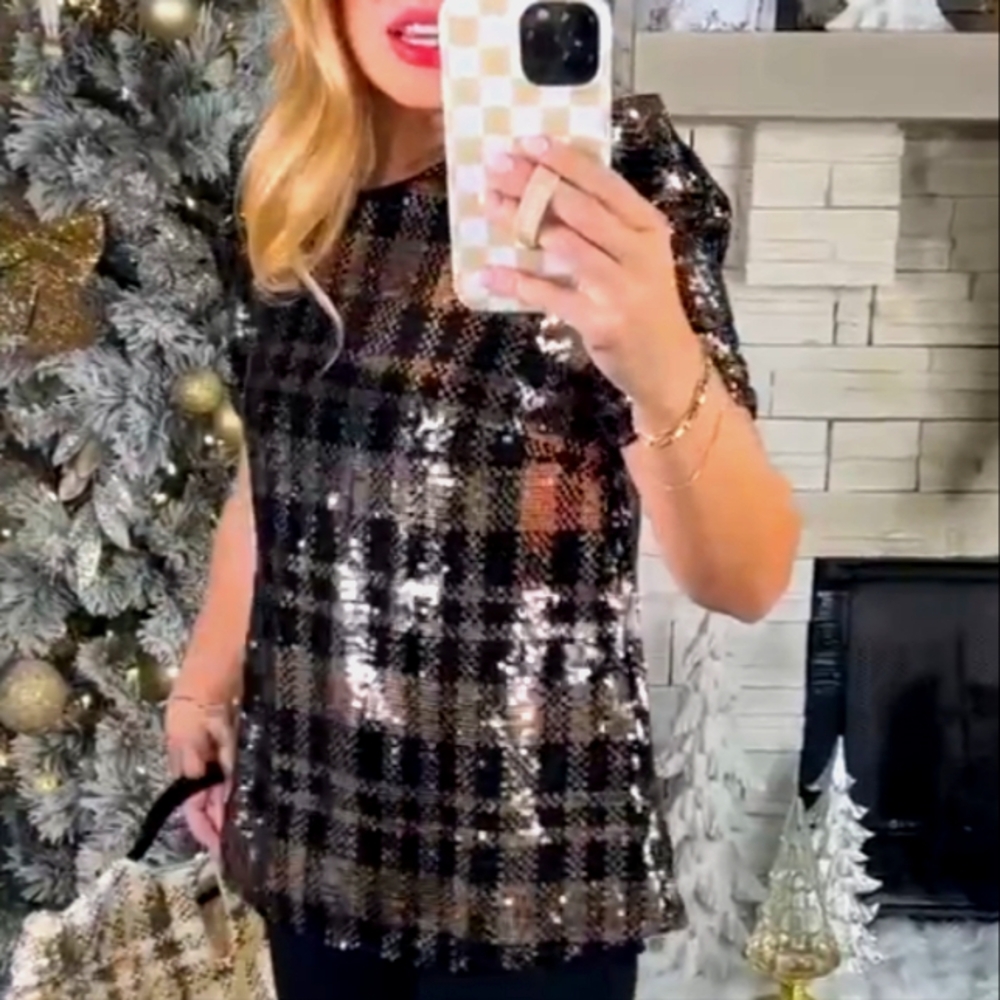 THML - (Anthropologie) Plaid Sequin Top - NWOT - Picture 5 of 7